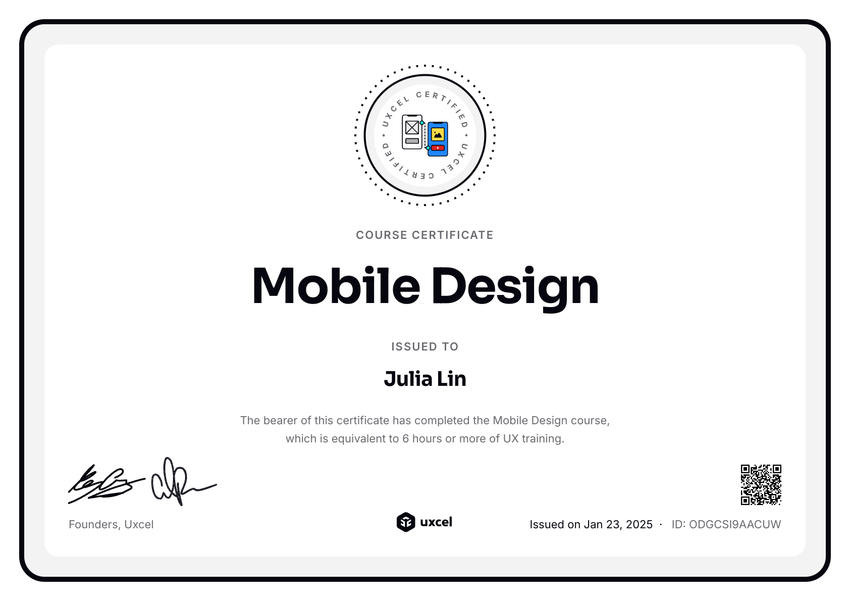 Julia Lin's certificate